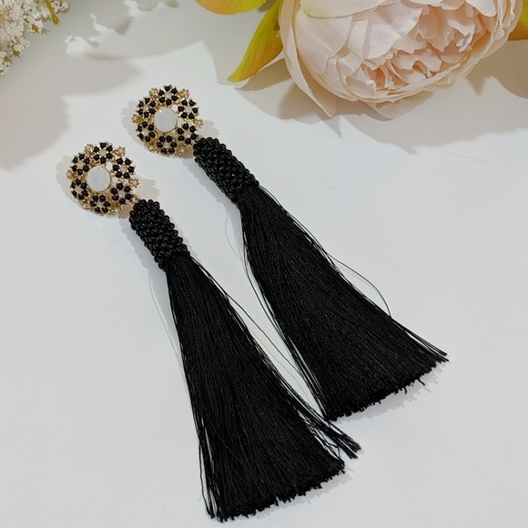 Express Jewelry - Black Embellished Tassel Earrings
